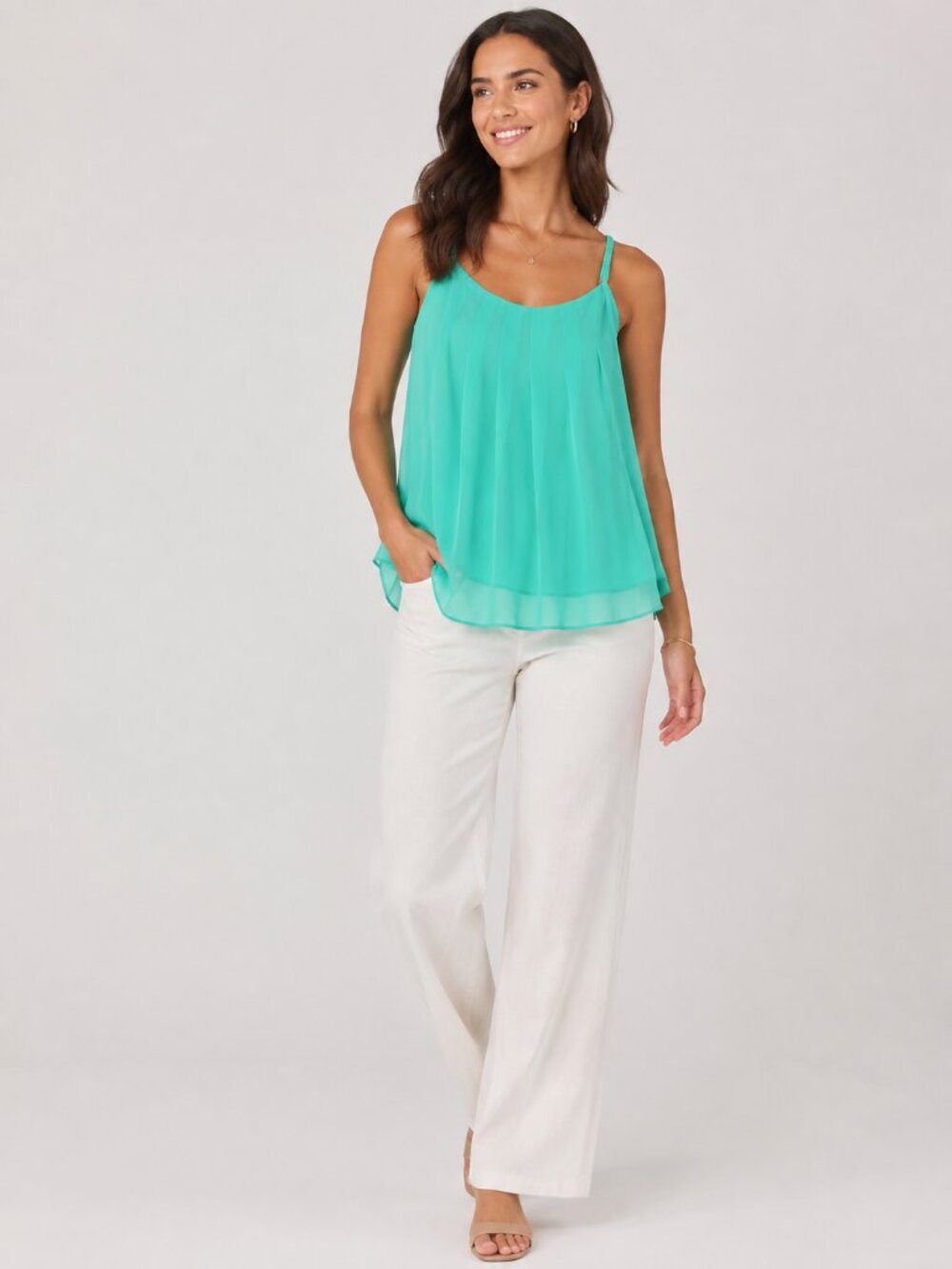 Lane Bryant Size 20 Teal Braided Strap Pleated Chiffon Cami Tank Top Plus